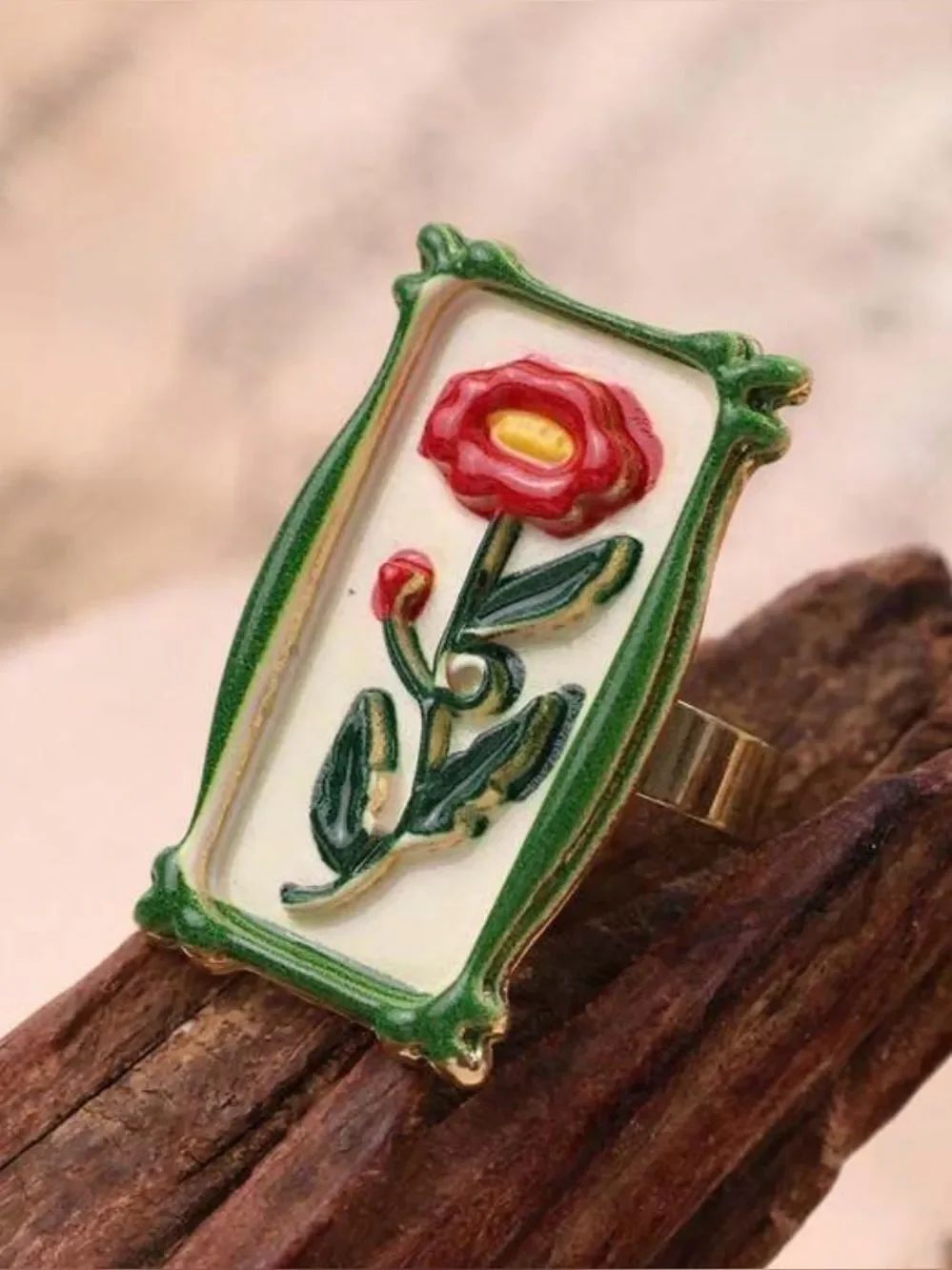 Green and Red Floral Ring A2132